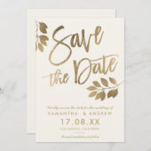 Goldskriptblatt-Hochzeit speichern das Datum Save The Date (Vorne/Hinten)