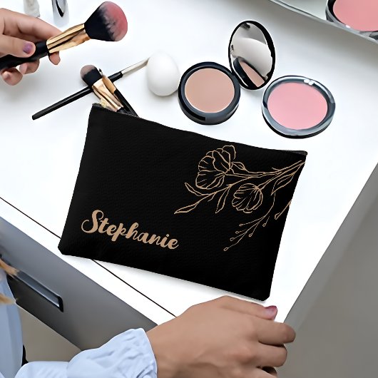 Goldskriptname Personalisiert Black Cosmetic Bag Zubehörtasche