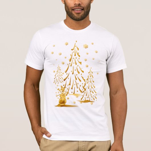 Goldsnowman-und -Weihnachtsbaum-Shirt T-Shirt (Vorderseite)