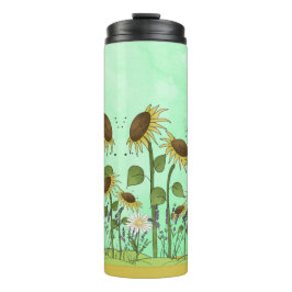 Goldsommer-Sonnenblume-Illustration auf tadellosem Thermosbecher