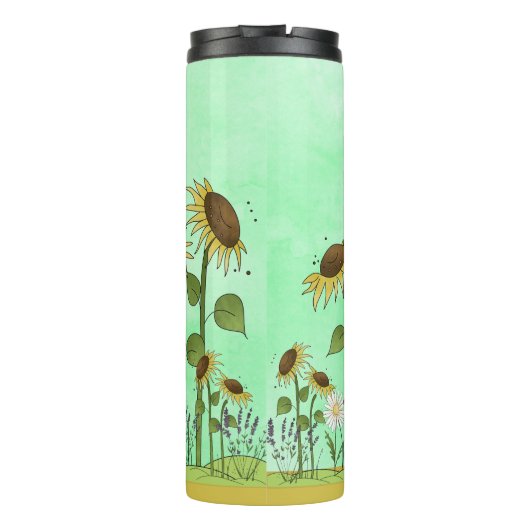 Goldsommer-Sonnenblume-Illustration auf tadellosem Thermosbecher (Rückseite)