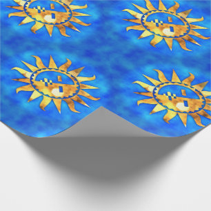 Goldsonnen auf blauem Wasser Geschenkpapier