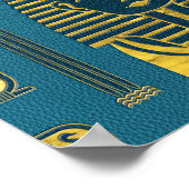 Goldsphinxkopf mit ägyptischen Hieroglyphen auf bl Poster (Ecke)