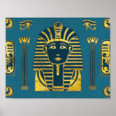 Goldsphinxkopf mit ägyptischen Hieroglyphen auf bl Poster (Vorne)