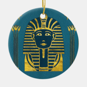 Goldsphinxkopf mit ägyptischen Hieroglyphen Keramik Ornament