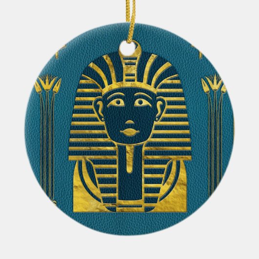 Goldsphinxkopf mit ägyptischen Hieroglyphen Keramik Ornament (Vorne)