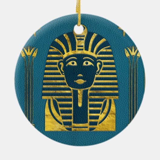 Goldsphinxkopf mit ägyptischen Hieroglyphen Keramik Ornament (Hinten)