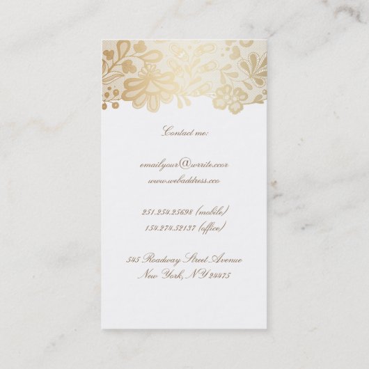 Goldspitze-elegantes Vintages Weiß Visitenkarte (Rückseite)