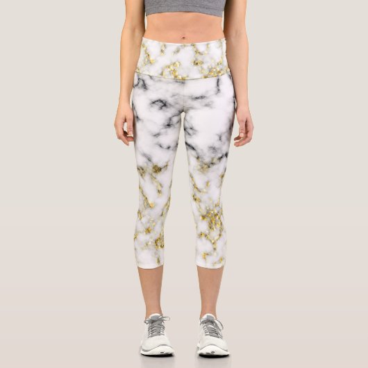 Goldspitzflocken aus schwarzem und weißem Marmor Capri Leggings (Vorderseite)