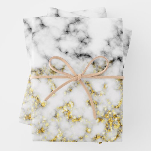 Goldspitzflocken aus schwarzem und weißem Marmor Geschenkpapier Set (Beispiel)