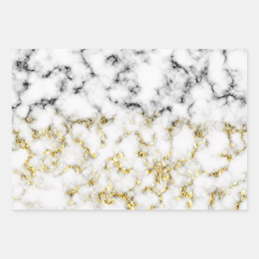 Goldspitzflocken aus schwarzem und weißem Marmor Geschenkpapier Set (Vorderseite)