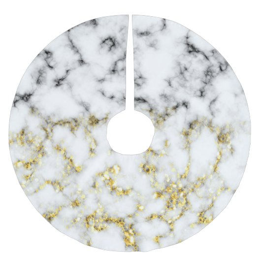 Goldspitzflocken aus schwarzem und weißem Marmor Polyester Weihnachtsbaumdecke (Vorderseite)