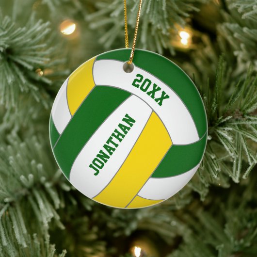Goldsportteam grün - Jungen Volleyball Keramik Ornament (Baum)