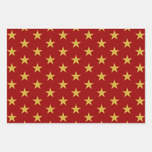 Goldstar auf Crimson Geschenkpapier Set (Vorderseite)
