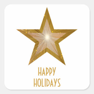 Goldstar "Happy Holidays"-Aufkleber weiß Quadratischer Aufkleber
