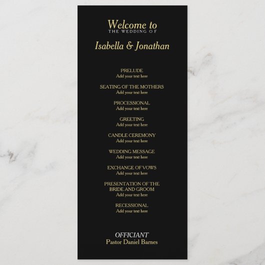 Goldstar Shower Wedding Programm (Rückseite)