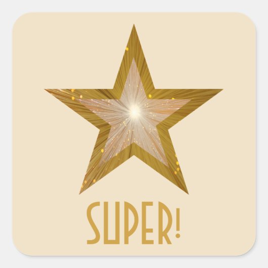 Goldstar "SUPER"-Aufkleber mit quadratischer Besch Aufkleber (Vorderseite)