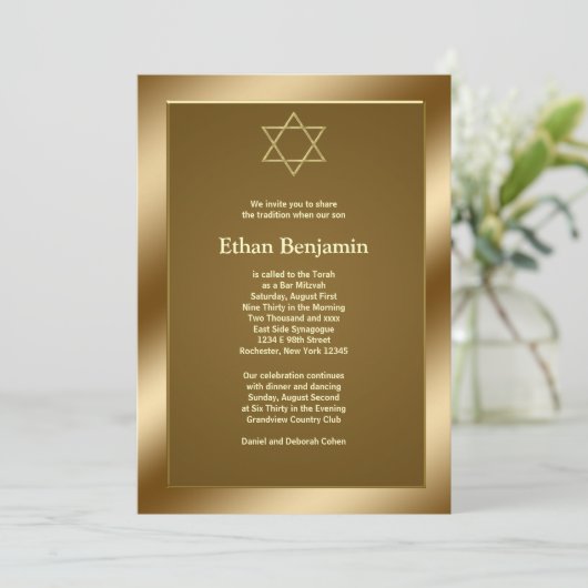 Goldstar von David Bar Mitzvah Einladung (Stehend Vorderseite)