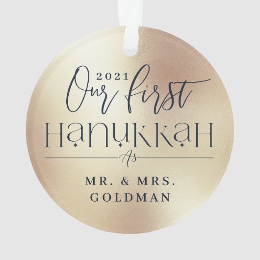 Goldstar von David Mr. & Mrs. First Hanukkah Foto Ornament (Rückseite)