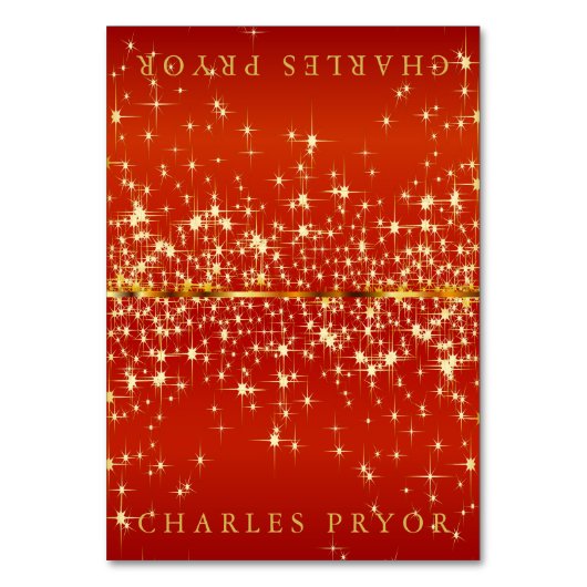 Goldstars auf Red Satin Zelt Name Cards Tischnummer (Vorderseite)