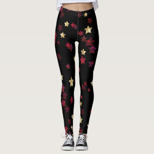 Goldstars, Gold, Schwarz, Rot, Eleganz, Glitzer Leggings