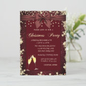 Goldstars, Lichter, Bow Red Glitzer Einladung (Stehend Vorderseite)