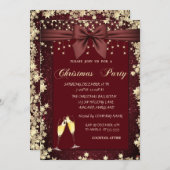 Goldstars, Lichter, Bow Red Glitzer Einladung (Vorne/Hinten)