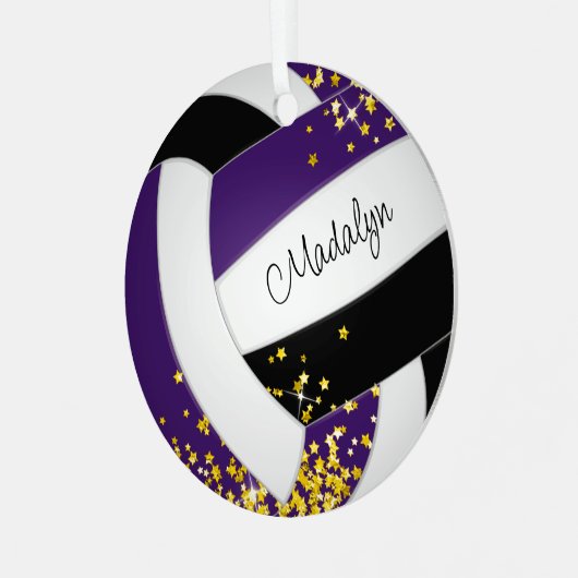 Goldstars lila Black Volleyball-Team-Geschenkideen Ornament Aus Metall (Vorderseite links)