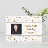 Goldstars mit Message Foto zum Geburtstag Einladung (Stehend Vorderseite)