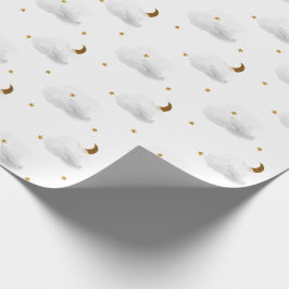 Goldstars, Monde & Fluffy Graue Wolken Geschenkpapier