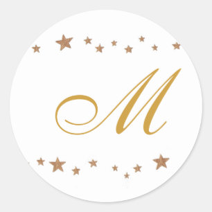 Goldstars, Monogramm-Hochzeitsstifte - Siegel Runder Aufkleber
