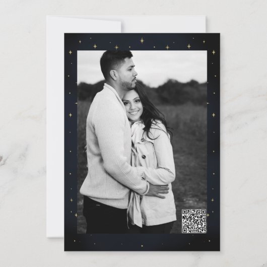 Goldstars Night Celestial Sunburst Moon Hochzeit Einladung (Rückseite)