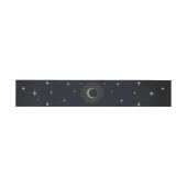 Goldstars Night Celestial Sunburst Moon Hochzeit Einladungsbanderole (Flach)