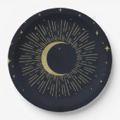 Goldstars Night Celestial Sunburst Moon Hochzeit Pappteller (Vorderseite)