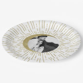 Goldstars Night Celestial Sunburst Moon Hochzeit Pappteller (Schrägansicht)