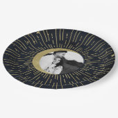 Goldstars Night Celestial Sunburst Moon Hochzeit Pappteller (Schrägansicht)
