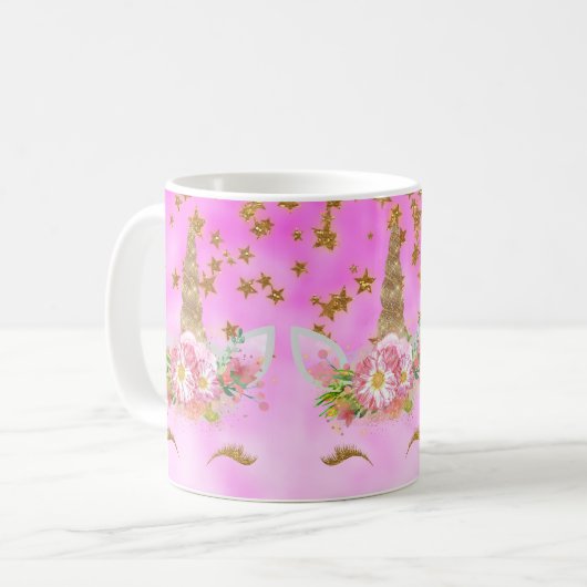 Goldstars und rosa Einhorn Kaffeetasse (Vorderseite Links)