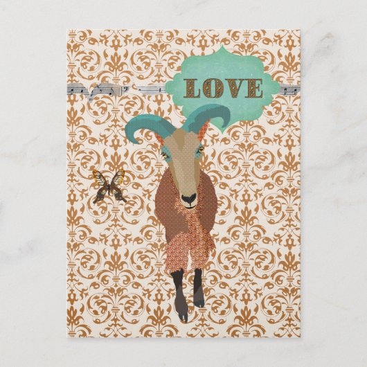 Goldstaub Aoudad & Butterfly Damask Postcard Liebe Postkarte (Vorderseite)