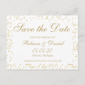 Goldstaub Confetti Save the Date Ankündigungspostkarte (Vorderseite)