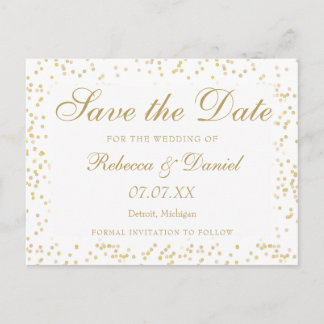 Goldstaub-Konfetti Save the Date Ankündigungspostkarte