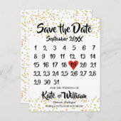 Goldstaub-Liebe - Herzkalender Save the Date Ankündigungspostkarte (Vorne/Hinten)