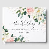 Goldstaub Pfirsichblütenblume Wasserfarbenhochzeit Gästebuch (Vorderseite)