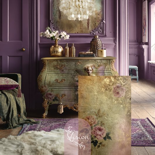 Goldstaub, verblasste Vintage romantische Blüte & Seidenpapier