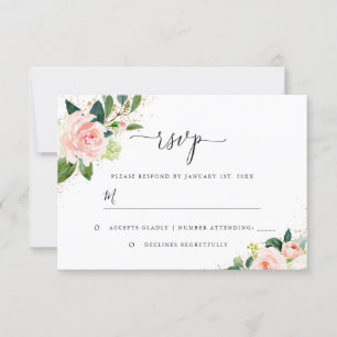 Goldstaubpfirsich Blush Floral Watercolor Hochzeit RSVP Karte