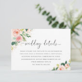Goldstaubpfirsiche Blush Floral Wedding Details Ca RSVP Karte (Stehend Vorderseite)