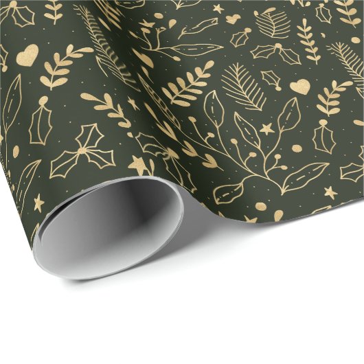 Goldstechpalme und Smaragdgrün-Feiertag Geschenkpapier (Rolleneckpunkt)