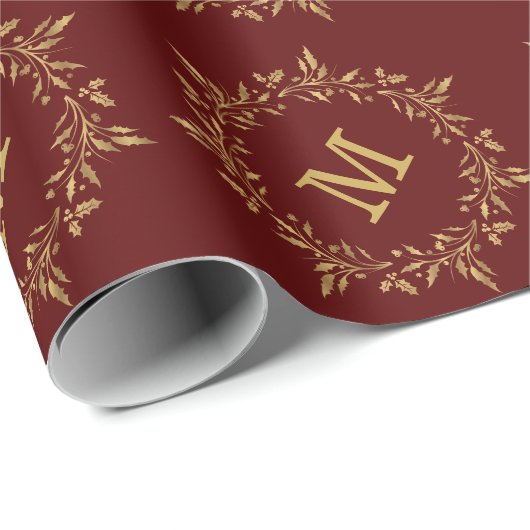 Goldstechpalmen-Kranz-Weihnachtsbrauch-Monogramm Geschenkpapier (Rolleneckpunkt)