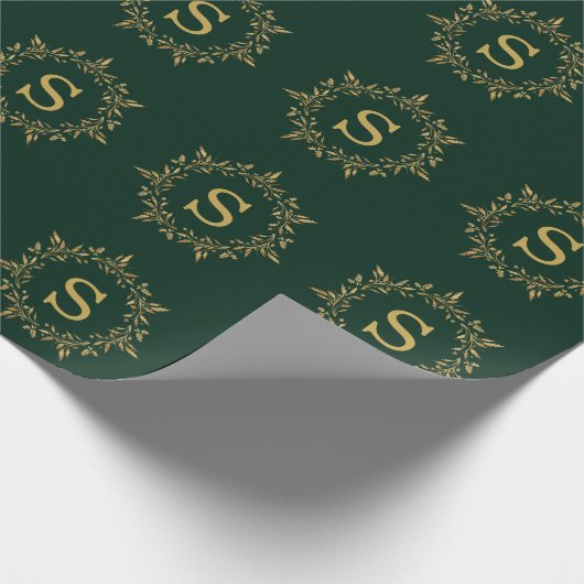 Goldstechpalmen-WeihnachtsKranz-Monogramm-Feiertag Geschenkpapier (Ecke)