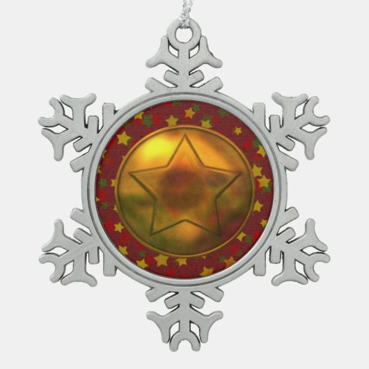 Goldstern Schneeflocken Zinn-Ornament (Vorderseite)