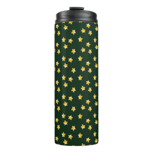 Goldsterne auf Grün Thermosbecher